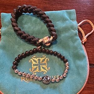 Rustic Cuff Black and Silver Bracelet Duo